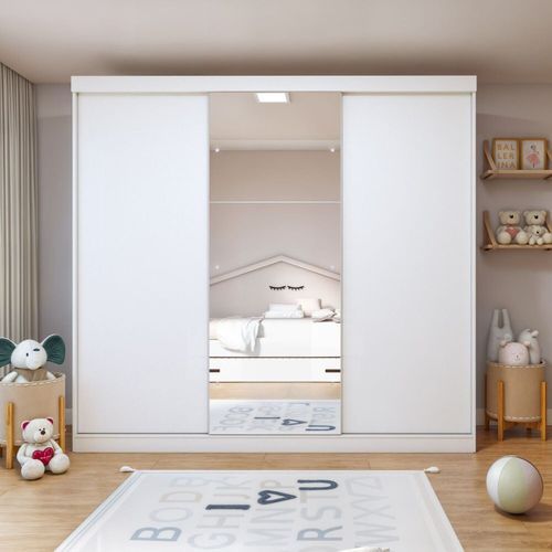 Guarda Roupa Infantil Premium Elô 205,9cm Elô com Espelho 3 Portas 4 Gavetas Minastex Branco