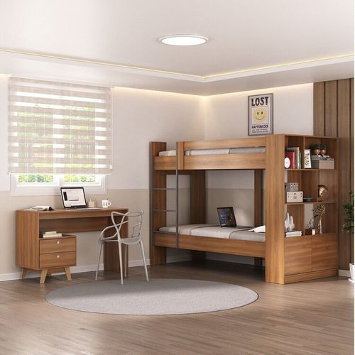 Quarto Juvenil Completo Zest com Beliche e Escrivaninha 2 Gavetas Yescasa Nogal