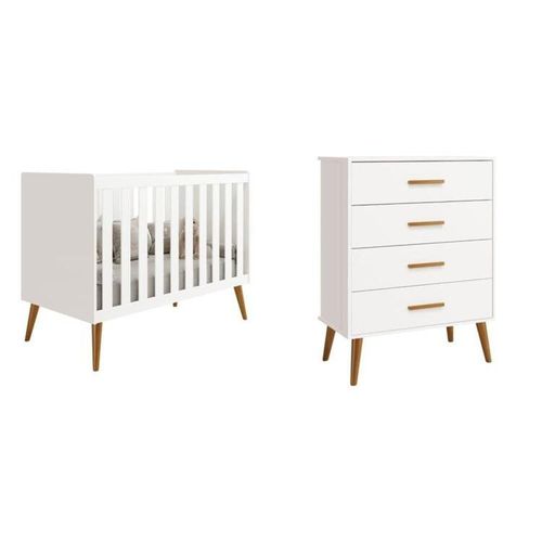 Quarto de bebê Completo com Cômoda 4 Gavetas e Berço Isis Branco