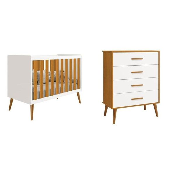 Quarto de Bebê Completo com Cômoda 4 Gavetas e Berço Isis Branco/Savana