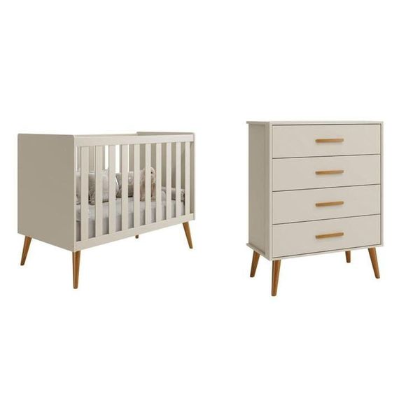 Quarto de Bebê Completo com Cômoda 4 Gavetas e Berço Isis Areia