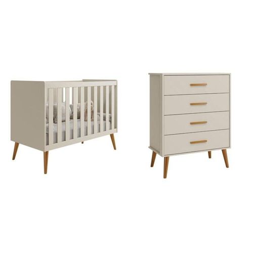 Quarto de Bebê Completo com Cômoda 4 Gavetas e Berço Isis Areia