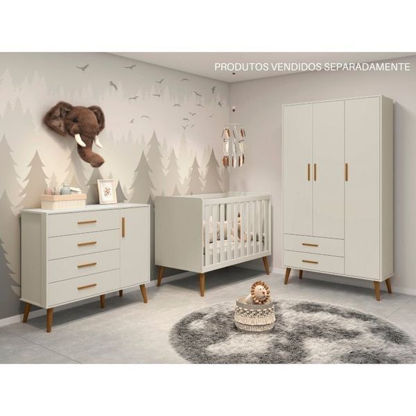 Quarto de Bebê Completo com Guarda Roupa 4 Portas 2 Gavetas, Cômoda Sapateira 4 Gavetas e 1 Porta e Areia