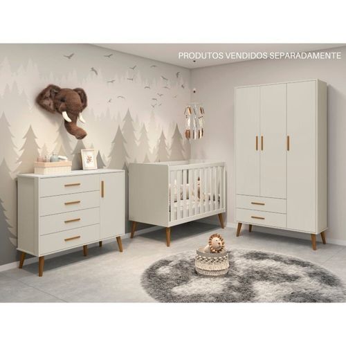 Quarto de Bebê Completo com Guarda Roupa 4 Portas 2 Gavetas, Cômoda Sapateira 4 Gavetas e 1 Porta e Areia