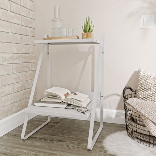 Mesa de Cabeceira Nicho em Aço Begônia CabeCasa MadeiraOriginals Branco Branco