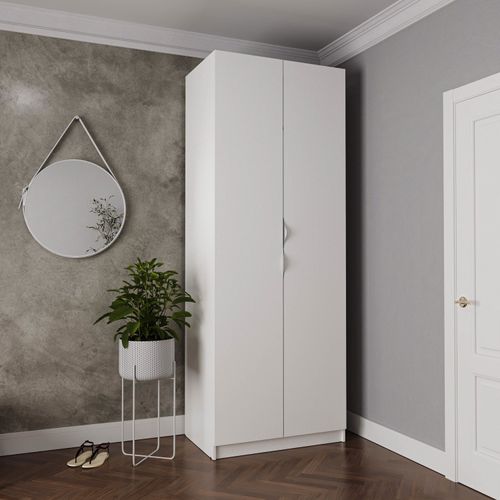 Guarda-roupa 2 Portas com Cabideiro e 2 Gavetas Hera CabeCasa MadeiraOriginals Branco Geada