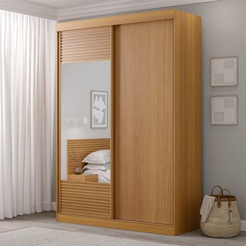 Guarda-Roupa Solteiro 2 Portas 1 Porta com Espelho Samambaia CabeCasa MadeiraOriginals Carvalho