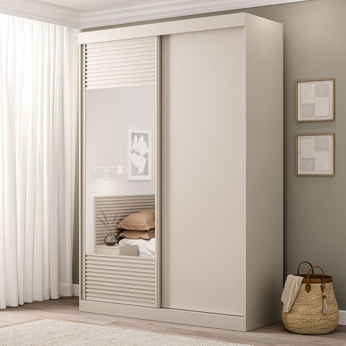 Guarda-Roupa Solteiro 2 Portas 1 Porta com Espelho Samambaia CabeCasa MadeiraOriginals Off White