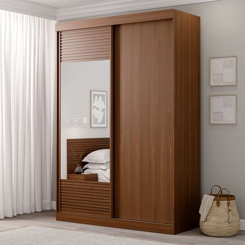 Guarda-Roupa Solteiro 2 Portas 1 Porta com Espelho Samambaia CabeCasa MadeiraOriginals Freijó