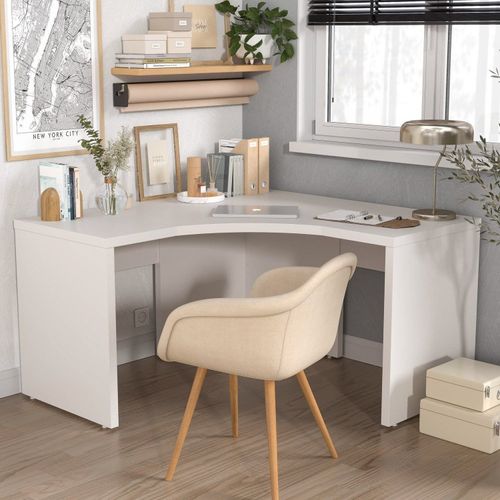 Escrivaninha Mesa Escritório em L Tamburato Acabamento em BP Ficus 135cm CabeCasa MadeiraOriginals Branco