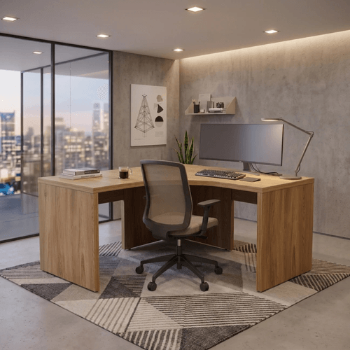 Escrivaninha Mesa Escritório em L Tamburato Acabamento em BP Ficus 135cm CabeCasa MadeiraOriginals Rovere