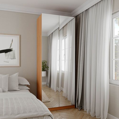 Guarda-Roupa Modulado com Espelho 2 Portas com Cabideiro e 2 Gavetas Hera CabeCasa MadeiraOriginals Louro/Branco Geada/Cinza