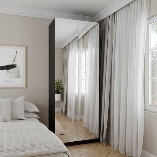 Guarda-Roupa 2 Portas com Espelho Cabideiro 2 Gavetas Hera CabeCasa MadeiraOriginals Preto