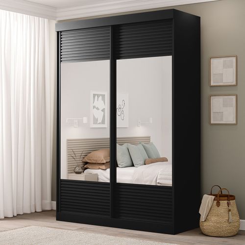 Guarda-Roupa com Espelho 2 Portas de Correr Samambaia CabeCasa MadeiraOriginals Preto