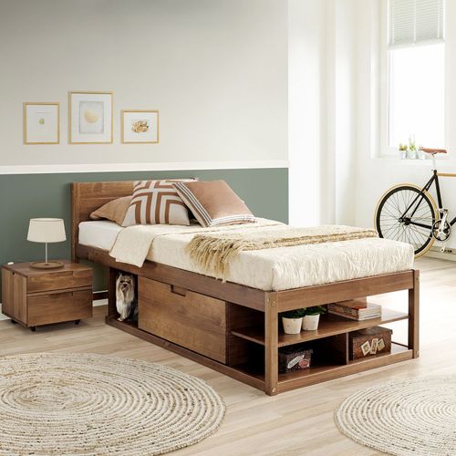 Cama Solteiro Multifuncional Madeira Maciça Irara CabeCasa MadeiraOriginals Caramelo