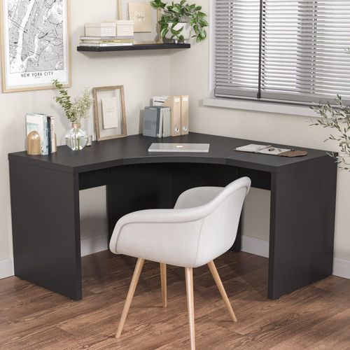 Escrivaninha Mesa Escritório em L Tamburato Acabamento em Bp Ficus 135cm CabeCasa MadeiraOriginals Preto Preto