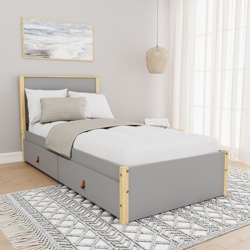 Cama Solteiro 2 Gavetas Íris CabeCasa MadeiraOriginals Cinza/Natural