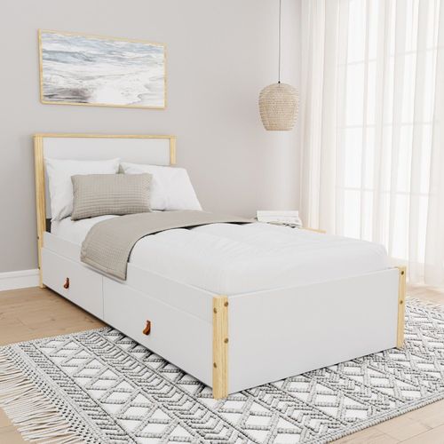 Cama Solteiro 2 Gavetas Íris CabeCasa MadeiraOriginals Branco/Natural