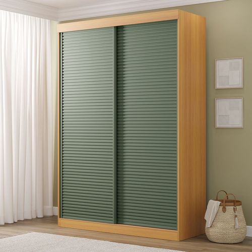 Guarda-Roupa 2 Portas Ripadas Samambaia CabeCasa MadeiraOriginals Marrom/Carvalho/Verde Carvalho/Verde