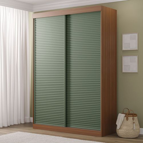 Guarda-Roupa 2 Portas Ripadas Samambaia CabeCasa MadeiraOriginals Freijó/Verde
