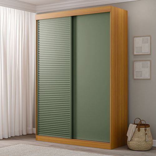 Guarda-Roupa Solteiro 2 Portas 1 Porta Ripada Samambaia CabeCasa MadeiraOriginals Carvalho/Verde