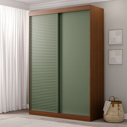 Guarda-Roupa Solteiro 2 Portas 1 Porta Ripada Samambaia CabeCasa MadeiraOriginals Freijó/Verde