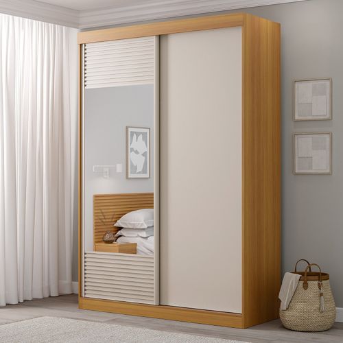 Guarda-Roupa Solteiro 2 Portas 1 Porta com Espelho Samambaia CabeCasa MadeiraOriginals Carvalho/Off White