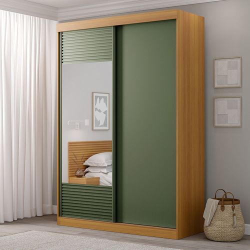 Guarda-Roupa Solteiro 2 Portas 1 Porta com Espelho Samambaia CabeCasa MadeiraOriginals Carvalho/Verde