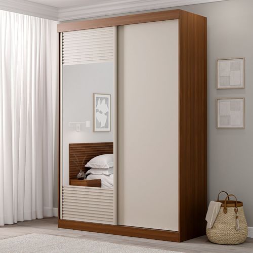 Guarda-Roupa Solteiro 2 Portas 1 Porta com Espelho Samambaia CabeCasa MadeiraOriginals Freijó/Off White