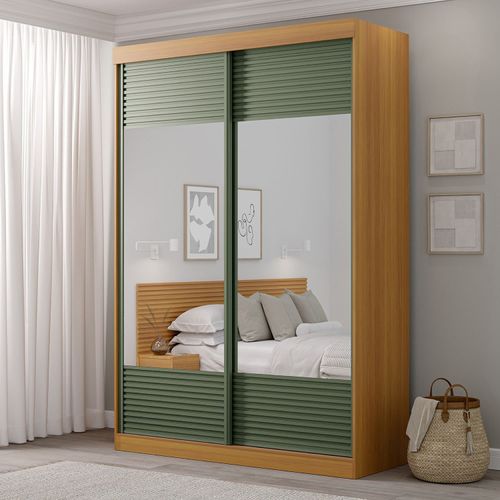 Guarda-Roupa Solteiro 2 Portas com Espelho Samambaia CabeCasa MadeiraOriginals Carvalho/Verde