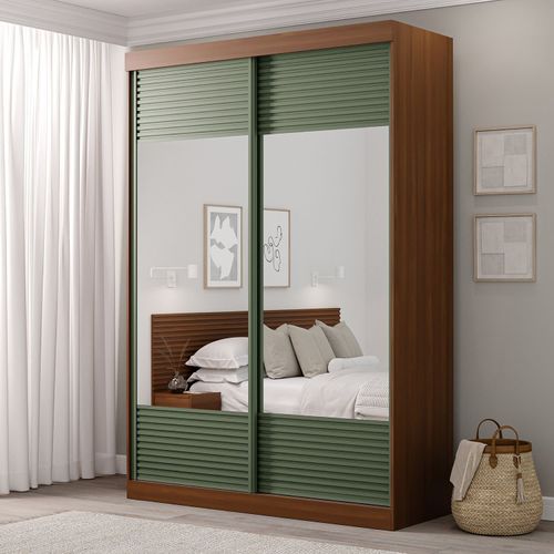 Guarda-Roupa Solteiro 2 Portas com Espelho Samambaia CabeCasa MadeiraOriginals Freijó/Verde