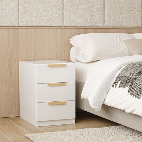 Mesa de Cabeceira 3 Gavetas Jade CabeCasa MadeiraOriginals Branco Fosco Branco Fosco