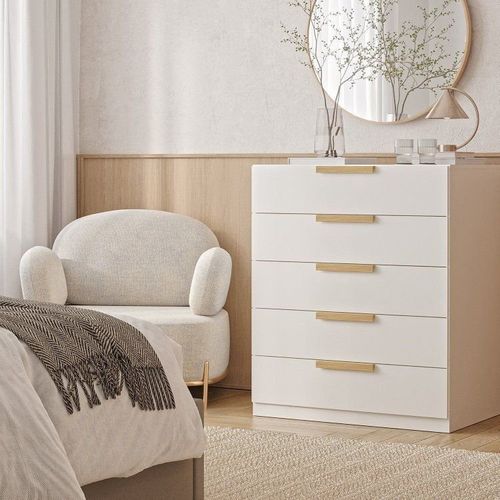 Cômoda 5 Gavetas 80cm Jade CabeCasa MadeiraOriginals Branco Fosco