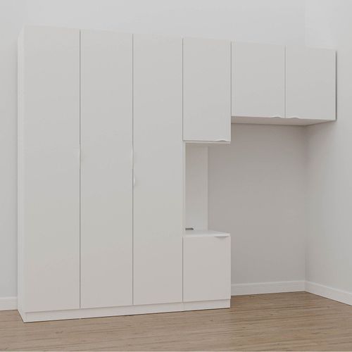 Guarda-Roupa Modulado Solteiro com Mesa de Cabeceira 7 Portas 3 Peças Hera CabeCasa MadeiraOriginals Algodão/Cromado