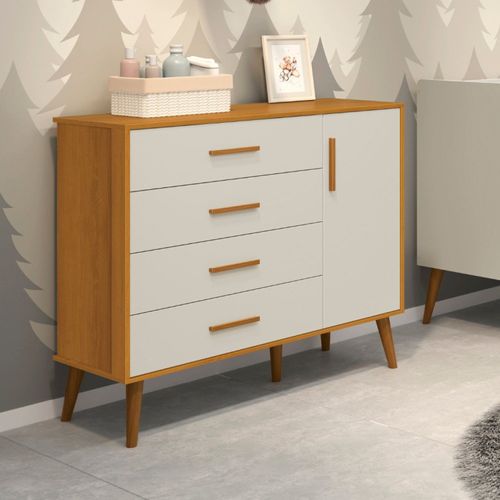 Cômoda Sapateira Infantil 4 Gavetas 1 Porta Isis Areia/Savana