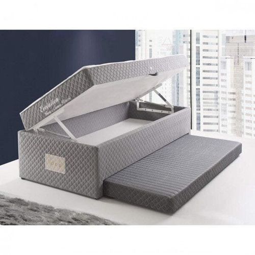 Bicama Box Solteiro com Baú Espresso Móveis Molas Bonnel Evolution 188x88x63cm Cinza Cinza