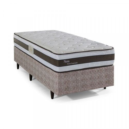 Cama Box Colchão Solteiro Molas Ensacadas 88x188x26cm Ness Marrom