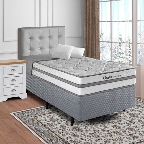 Cama Box Solteiro Molas Maxspring 88x188x24cm Chester Branco/Cinza