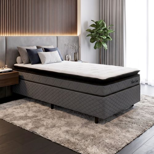 Cama Box Solteiro com Colchão Espuma Punta Cana D33 Cinza Hellen Colchões Cinza
