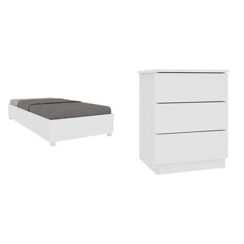 Cama Box Solteiro Mônaco e Mesa de Cabeceira Veronna Neve