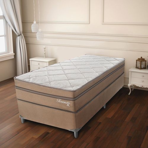 Cama Box Solteiro 88x188x58cm Molas Ensacadas Toronto Montreal Dourado/Bege