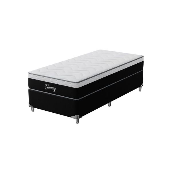 Cama Box Solteiro Molas Ensacadas Gemini 78x188x68 Montreal Branco/Preto