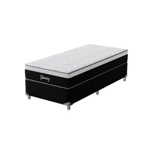 Cama Box Solteiro Molas Ensacadas Gemini 78x188x68 Montreal Branco/Preto