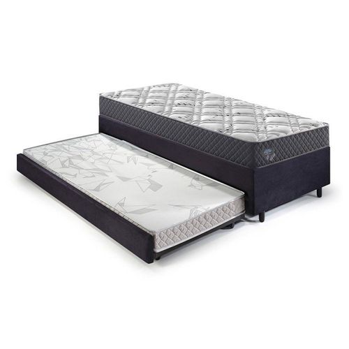 Bicama Box Solteiro King com Colchão Adapto Ecoflex Molas Ensacadas Suede 96x203cm B&G Preto