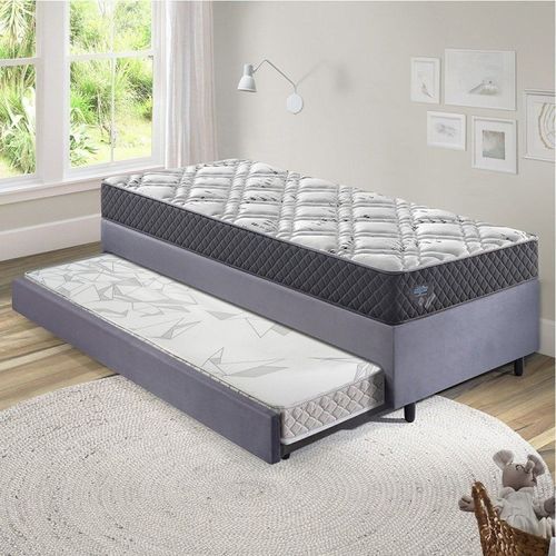 Bicama Box Solteiro com Colchão Adapto Ecoflex Molas Ensacadas Suede 88x188cm B&G Cinza
