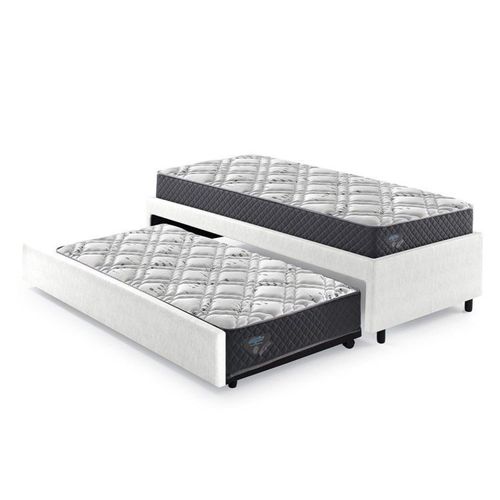 Bicama Box Solteiro 88x188 Courino com Dois Colchões Adapto Molas Ensacadas Ecoflex B&G Branco/Cinza