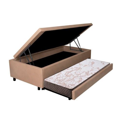 Bicama com Baú Solteiro Reforçado em Courino 88x188cm B&G Bege