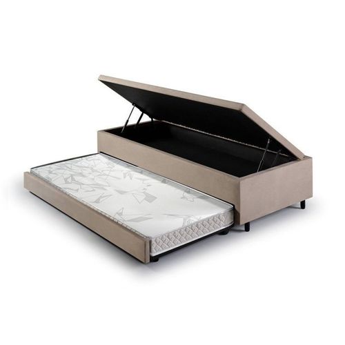 Bicama com Baú Solteiro Reforçado em Suede 88x188cm B&G Bege