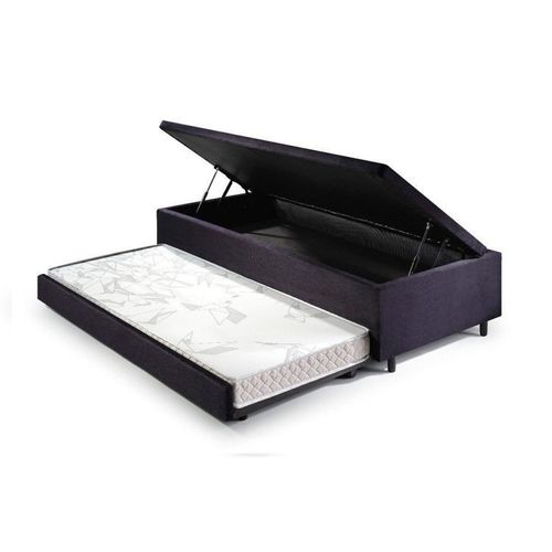 Bicama com Baú Solteiro Reforçado em Suede 88x188cm B&G Preto