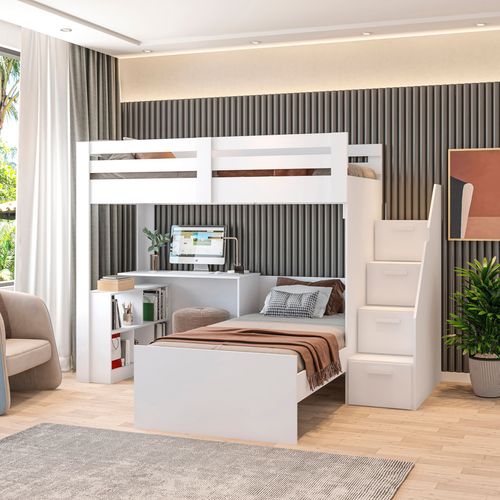 Beliche Multifuncional Solteiro Adulto com Escrivaninha Star Office Casatema Branco